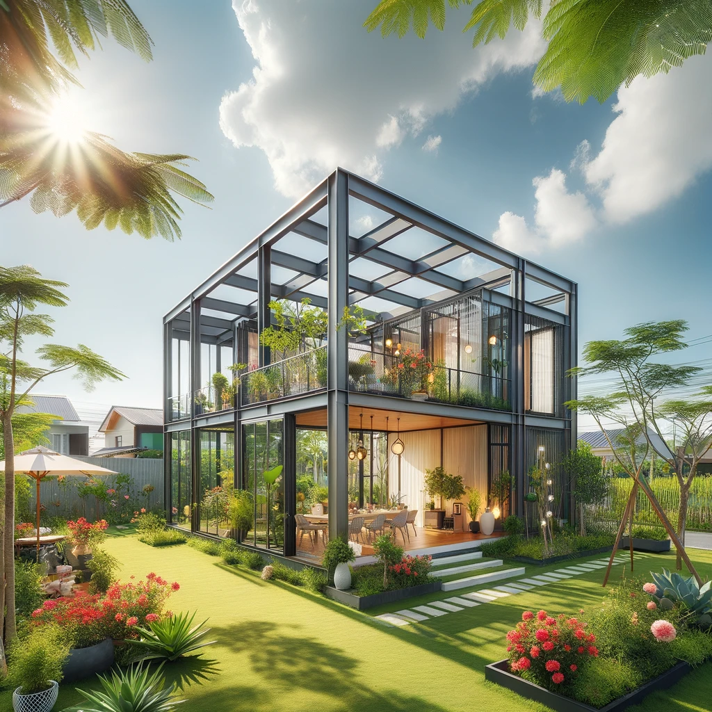 Xây nhà tiền chế tại Đồng Nai: Giải pháp xây dựng hiện đại, tiết kiệm và hiệu quả DALL·E 2025 01 08 09.09.37 A stylish prefabricated house with a contemporary design steel framing located in Dong Nai Vietnam with a modern aesthetic and vibrant garden surr
