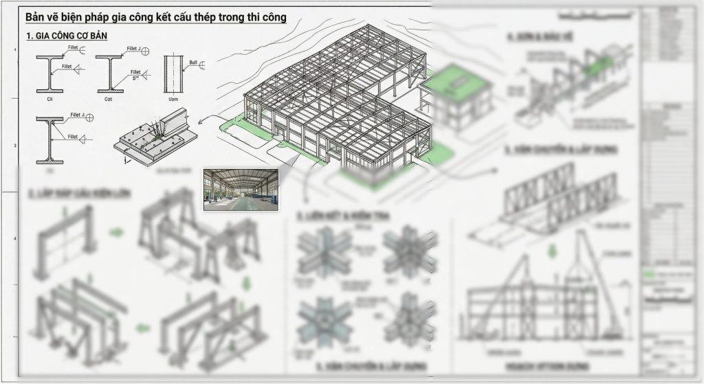 Bản vẽ biện pháp gia công kết cấu thép trong thi công