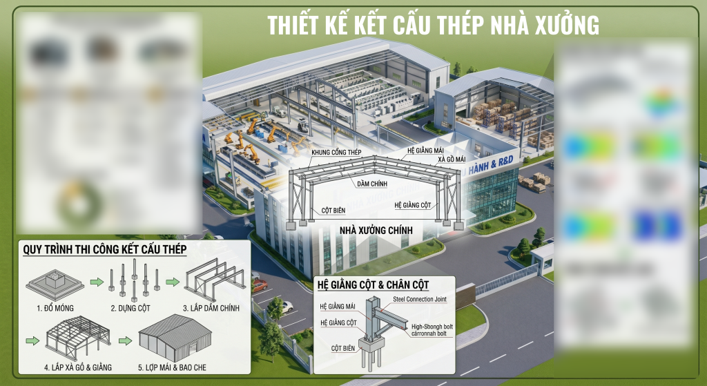 Thiết kế kết cấu thép nhà xưởng chuẩn kỹ thuật 1 Thiết kế kết cấu thép nhà xưởng chuẩn kỹ thuật
